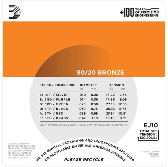 D'Addario EJ10 - струны для акустической гитары, фосфор/бронза, Extra Light 10-47 - 1