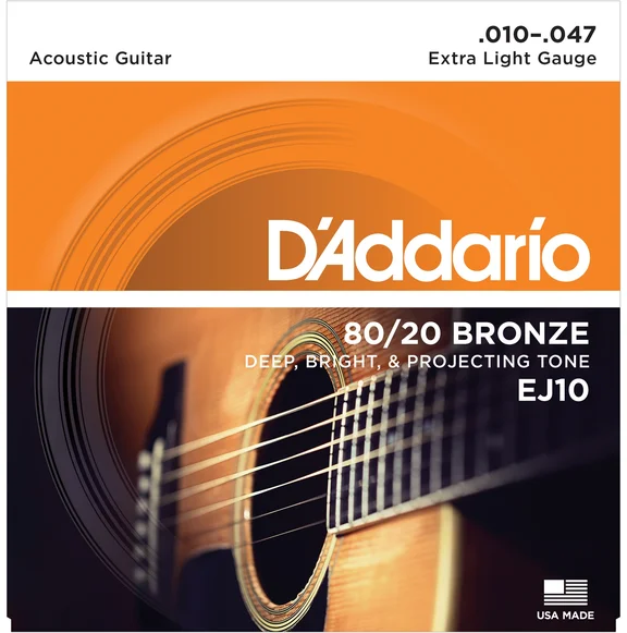 D'Addario EJ10 - струны для акустической гитары, фосфор/бронза, Extra Light 10-47 - 0