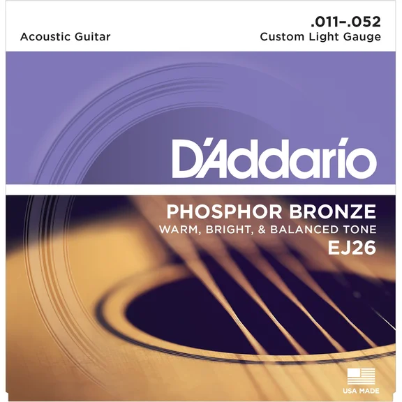 D'Addario EJ26 - струны для акустической гитары, фосфор/бронза, Custom Light 11-52 - 0