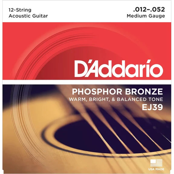 D'Addario EJ39 Cтруны для 12-струнной гитары, Phosphor Bronze, Medium 12-52 - 0