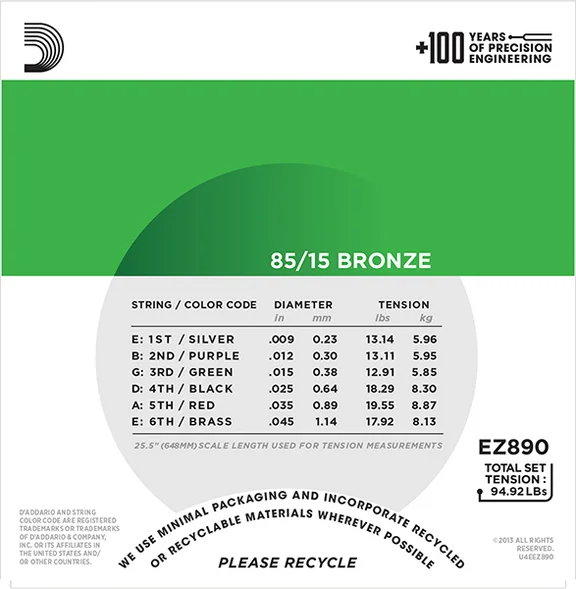 D'Addario EZ890 - струны для акустической гитары, бронза 85/15, Super Light 9-45 - 1